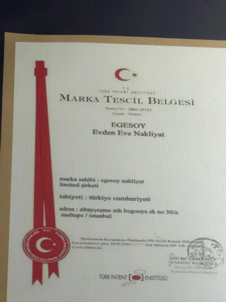 Egesoy Nakliyat Marka Tescil Belgesi