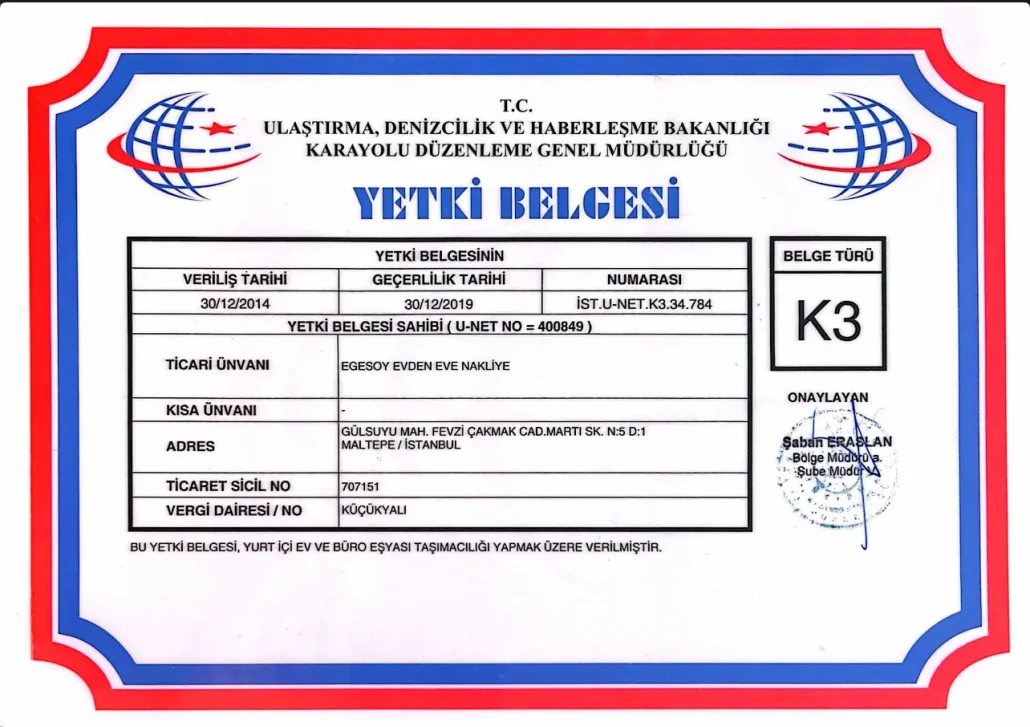 Egesoy Nakliyat Yetki Belgesi